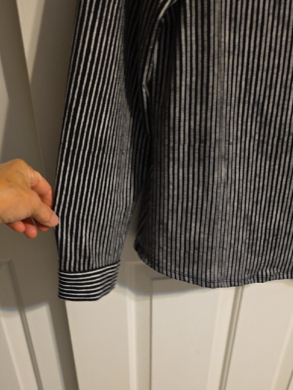 Adrianna Papell Black and White Striped Button-Down Shirt - Picture 5 of 6